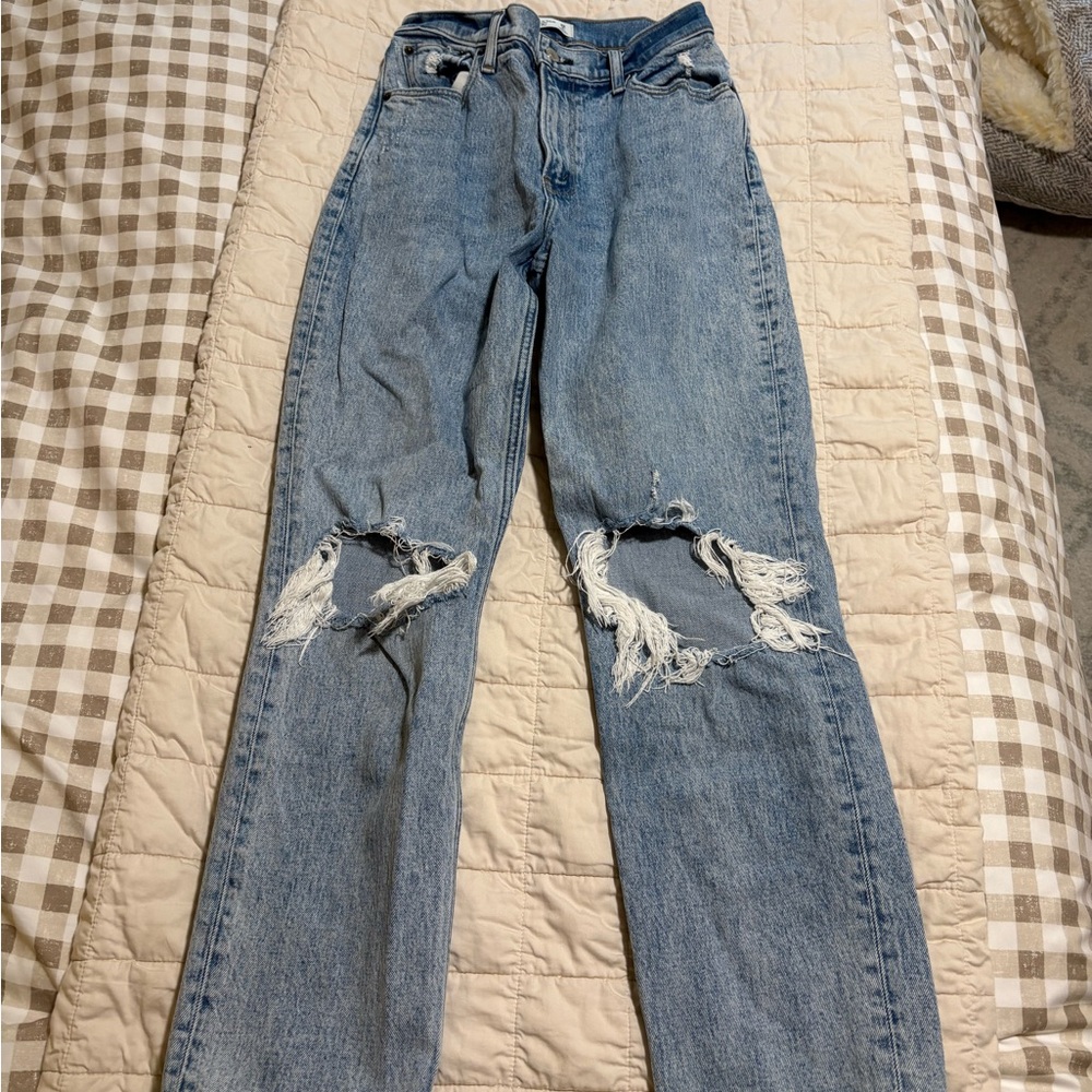 Abercrombie & Fitch Medium Blue Ripped Straight Leg Jeans